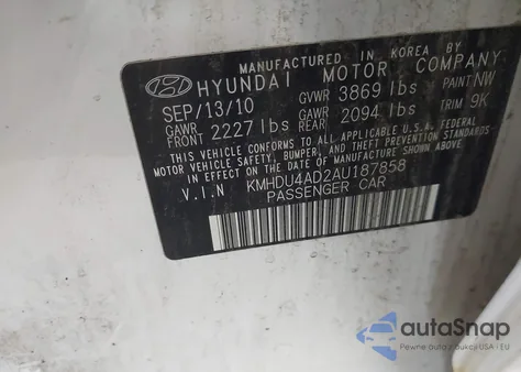 2010 Hyundai Elantra Blue/Gls/Se z USA, uszkodzony, nr VIN KMHDU4AD2AU187858